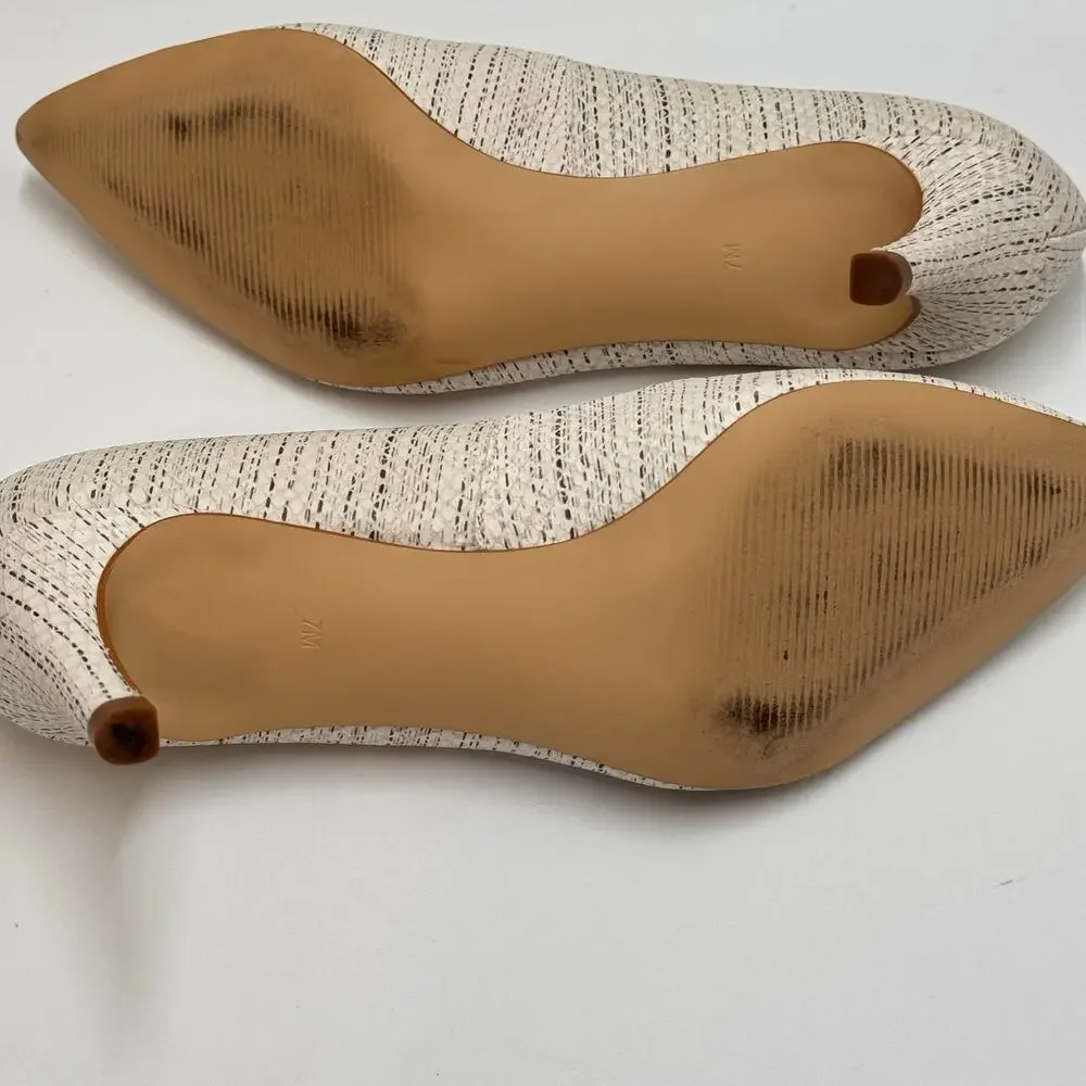 Talbots Women's Size 7 Textured Pointed Toe Pumps Ivory Tweed Kitten Heels